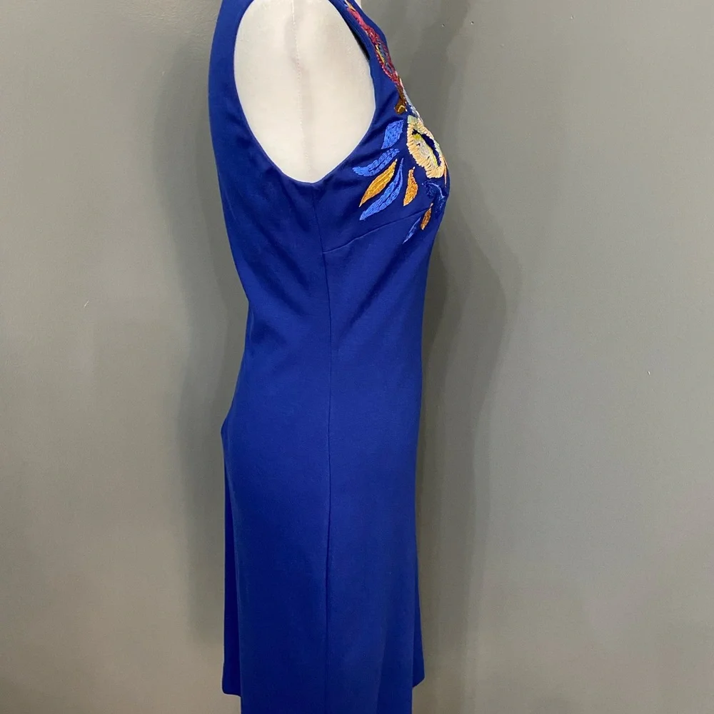 CYNTHIA STEFFE-Womens Blue Sheath Cocktail Dress 4 Floral Embellished Sleeveless - Picture 5 of 15